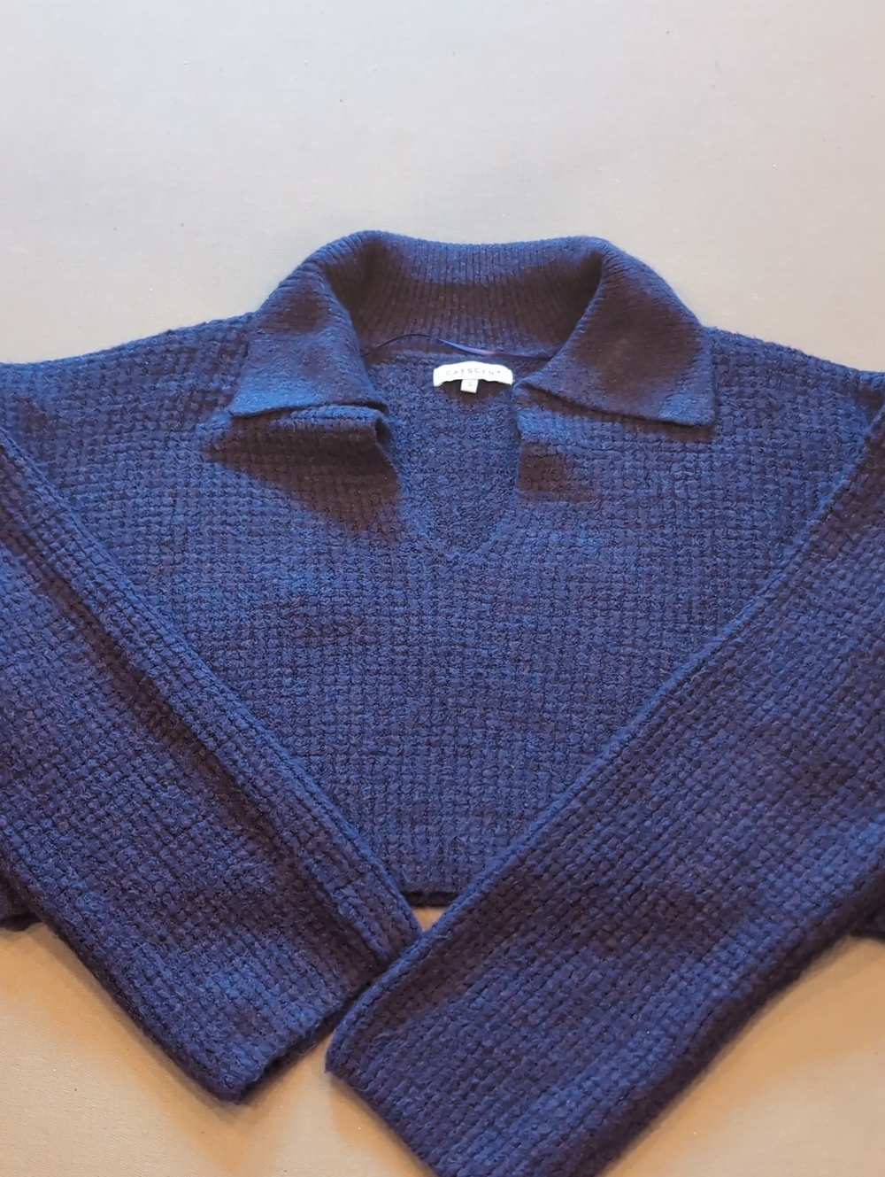 Crescent Dark Purple V‑Neck Polo Collar Sweater